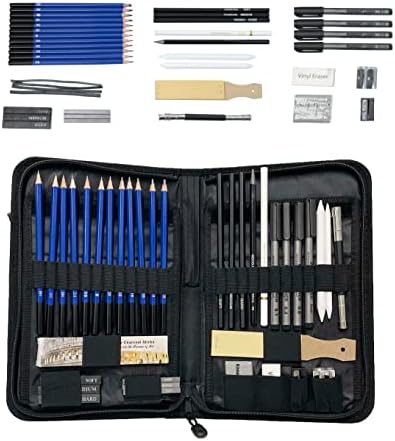 Da Vinci Eye 40PC Drawing Kit - Pencil, Marker, White Charcoal, Graphite and More. Gift Set Perfect for Beginners, Professional Artists, Painters, Students - Art Supplies With Pop-Up Carrying Case
