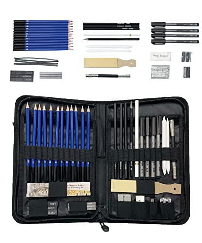 Da Vinci Eye 40Pc Drawing Kit - Pencil, Marker, White Charcoal, Graphite And More. Gift Set Perfect For Beginners, Professional Artists, Painters, Students - Art Supplies With Pop-Up Carrying Case #TOP2