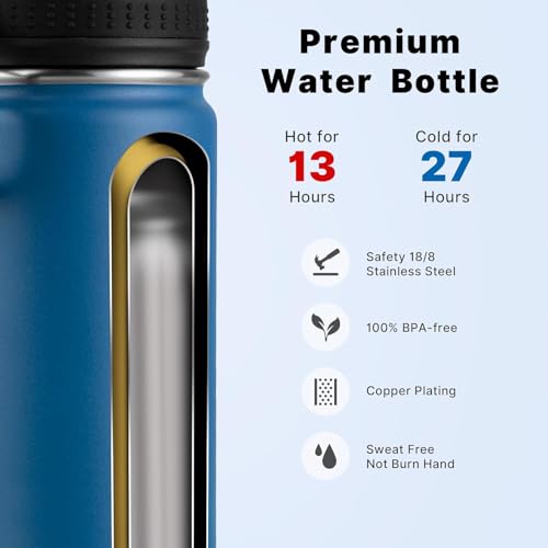 Image of koodee Water Bottle with Straw-26 oz Stainless Steel Vacuum Insulated Sports Water Bottle for Boys, Reusable Metal Water Bottle Flask BPA Free (Navy)