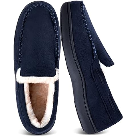 Honalika Mens Slippers with Cozy Memory Foam,Warm Moccasin Slippers for Men,Non-Slip Indoor House Shoes Black Size 10 Cover