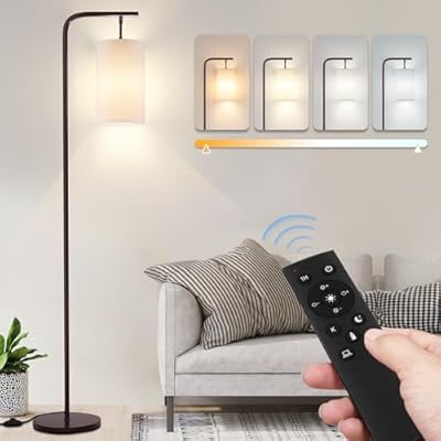 Coucrek Floor Lamp for Living Room, 9W LED Bulb, Remote Custom Color Temperature & Brightness, Standing Lamps for Bedroom Office, Browm