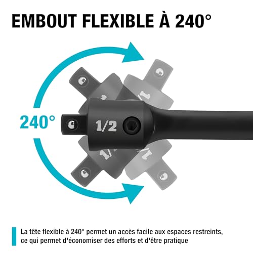 DURATECH Clé à Cliquet Articulée 1/2", Barre de Force de 600 mm Robuste – vue 4
