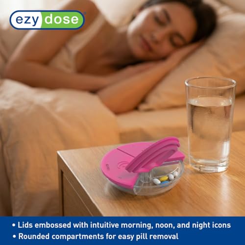 Image of Ezy Dose Weekly (7-Day) AM /PM Pill Organizer, Medicine Planner, Pink | Daily Vitamin Box & Supplement Planner, 3 Times a Day, Round Removable Compartments, Easy to Use, Travel-Friendly, BPA-Free