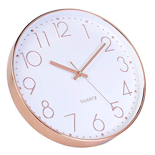 Image of jomparis 12 Inch Battery Operated Silent Non-Ticking Wall Clock, Quality Quartz Sweep Rose Gold Wall Clock for Home Bedroom School