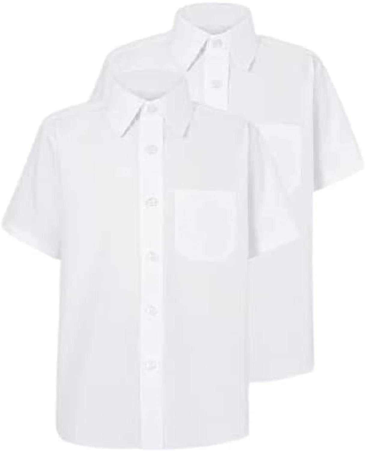 Desconocido Pack de 2 camisas de manga corta con botones para uniforme escolar de 4 a 18 años, blanco, 17 años