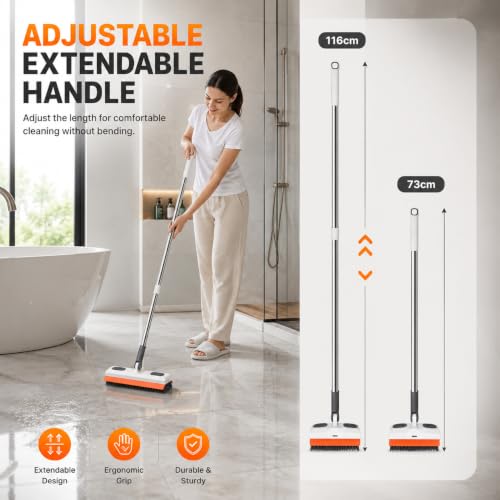 Image of Magic Broom Silicone Floor Wiper - Heavy Duty, Durable & Efficient Floor Cleaning Tool Stainless Steel Extendable Big Handle Bathroom and Kitchen Squeegee (Orange 3 in 1 Wiper)