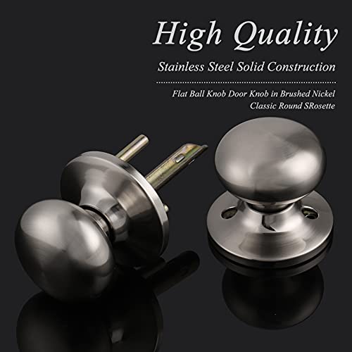 Probrico Flat Ball Passage Door Knobs Brushed Nickel Hall/Closet Door Handles, Keyless Non-Locking Interior Door Knob For Pantry French Doors, 6 Pack #TOP1