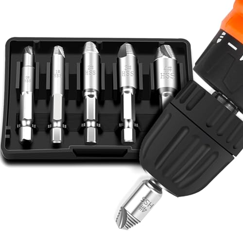 Alicer Schraubenausdreher Set, Schrauben Entferner Set zum Kaputte Schrauben Rausdrehen, HSS 4341 Schraubenentferner Linksbohrer, Beschädigte Schraube Entferner Extraktor Set, 5 Sizes