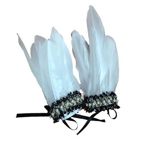 Yoodeet Fascia da polso da donna in pizzo con piuma, guanti da donna, accessori per costume, bianco, Taglia unica