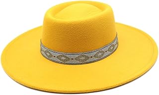 RZL Domo Sombreros, Sombrero de fieltro de lana de ala grande de 9,5 cm, sombrero de copa de estilo nacional Vintage nuevo for otoño e invierno, sombrero de Jazz cóncavo-convexo ( Color : Amarillo )