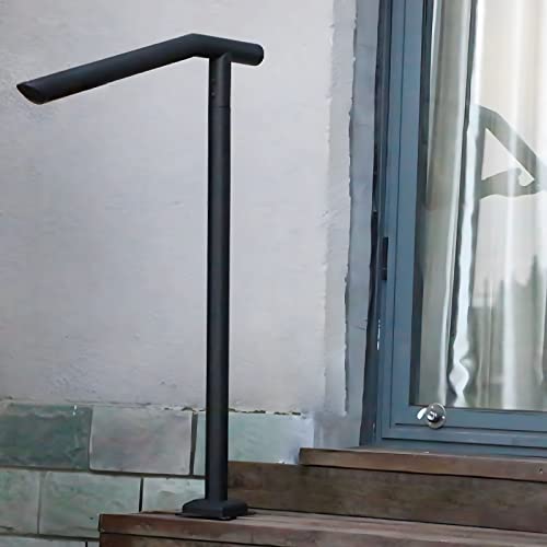 Spaceeup Outdoor Stair Handrails,1-3 Steps Handrail, Black Steel Railing Round Type Stair Handrail For Stairs Railing Stylish Handrails For Outdoor Steps With Expansion Bolts & Drill Bit #TOP7