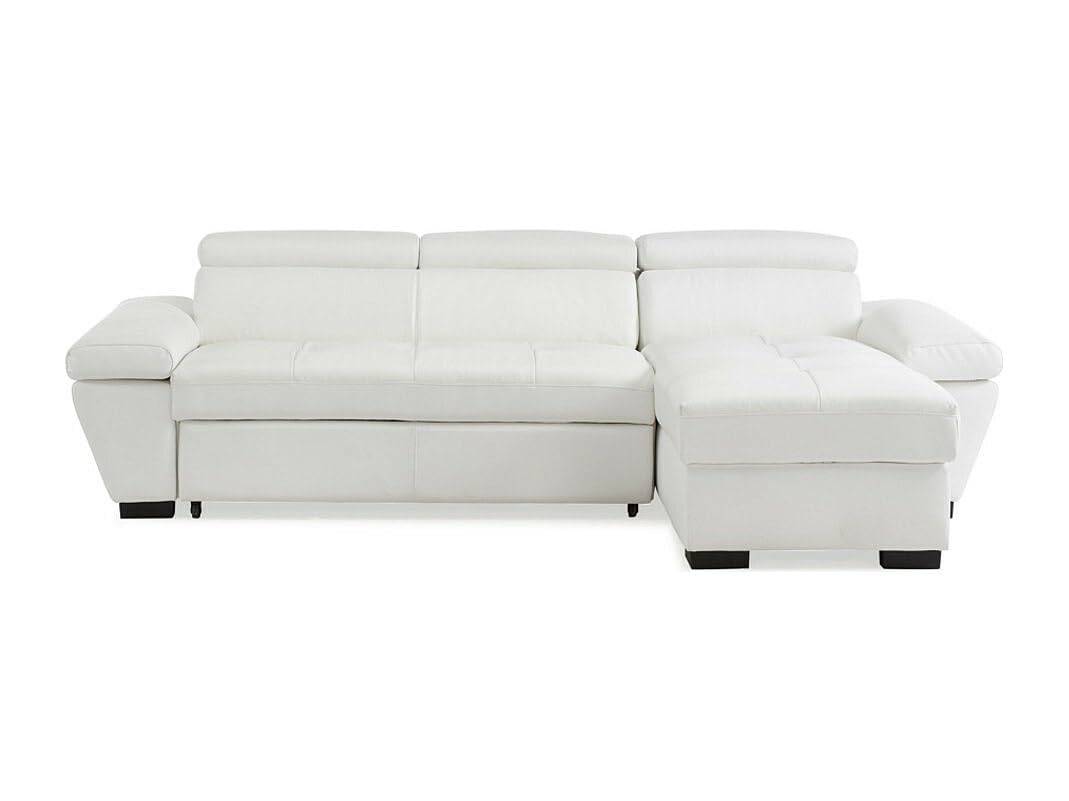 Vente-unique Canapé d'angle Convertible en Cuir JONOVA - Blanc - Angle Droit