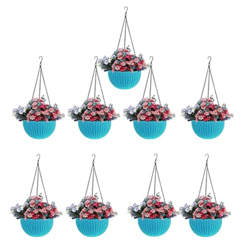 Image of Go Hooked Pots | Plastic | Hanging Pot | Light Blue | Pot Diameter- 7.1 Inch | Pot Height-4.8 Inch | Pot Thickness-3 mm | Chain Length-13 inch Approx. | 9 Pieces