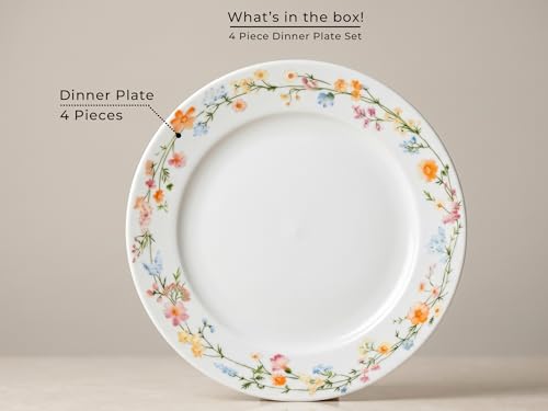 Image of Bodhi House Premium Porcelain Dinner Plates Set of 4 | Floral Vine Design | Durable, Microwave & Dishwasher Safe | for Everyday Use & Home, Dining, Kitchen & Gifting