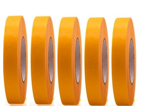 5 Rollen Profi Goldband Klebeband 50 m x 15 mm - Malerband Gold Kreppband - Abdeckband für Maler und Lackierer - Krepp für Innen und Außen - Malerkrepp - Vielseitiges Klebeband für Malerarbeiten