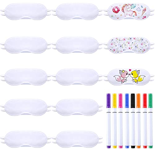 10 Pieces White Eye Sleep Sublimation Coverings Sleep Shade Blindfold Soft Eye Covering Color Your Own Eye Covering With 8 Pieces Fabric Marker Pens For Sleeping Travel Team Games Party Supply #TOP26
