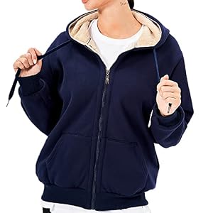 LBL Veste Polaire Femme Chaud Doublure Polaire Zippée à Capuche Sweat-Shirt Manches Longues pour Hiver Bleu Marine XL