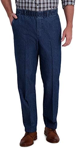 HAGGAR Men's Free -Denim No Iron Classic Fit Flat Front Full Elastic Pant,  Medium Wash, 42 X 29 : Amazon.sg: Fashion