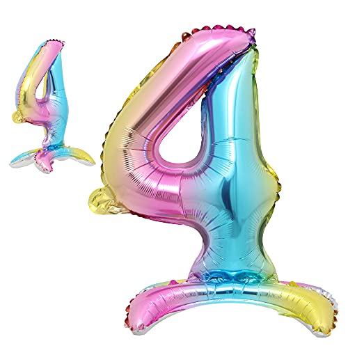 16 inch Standing Gradient Rainbow Number 0-9 Balloons Party foil Balloon Baby Shower 1 Birthday Party Decorations Kids Numbers Air Ball (16 inch Stand Rainbow 4)