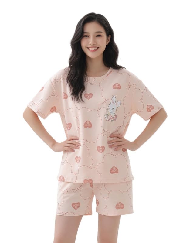 Ladies Comfortable Night Suit Set Cotton T-Shirt and Printed Capri Pants, Soft Breathable Sleepwear for Women, Stylish Night Dress for Daily Home Wear