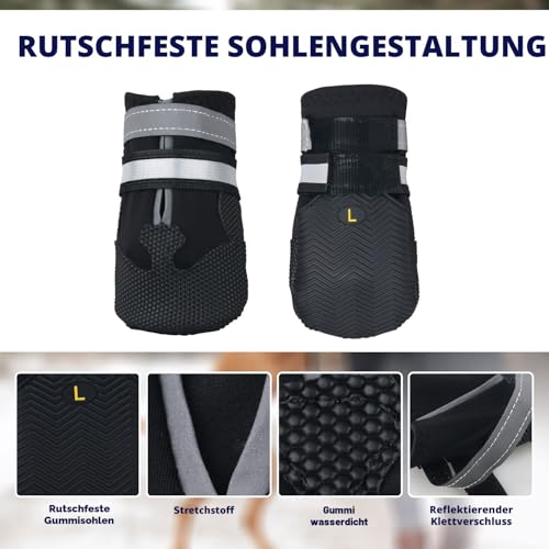 Dricar Hundeschuhe Pfotenschutz, 4 Stück Hunde Schuhe Wasserdicht Anti-Rutsch mit verstellbaren Riemen, Winter-Hundestiefel für mittlere große Hunde Outdoor-Spaziergänge und Innenbereich, Schwarz S