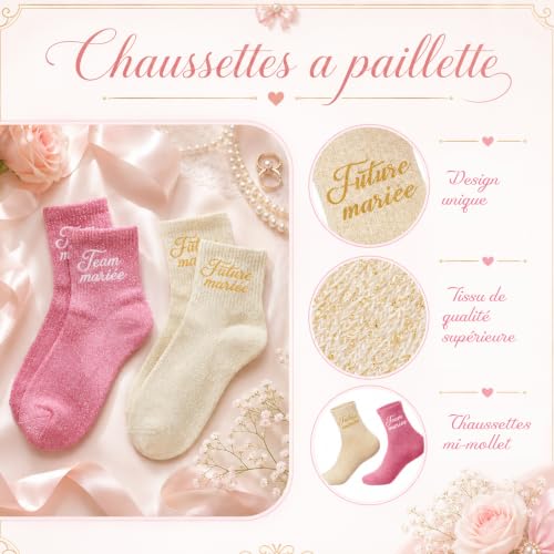 Geyoga 6 Paires Chaussettes Paillettes pour Team Mariée, Accessoire EVJF – vue 3
