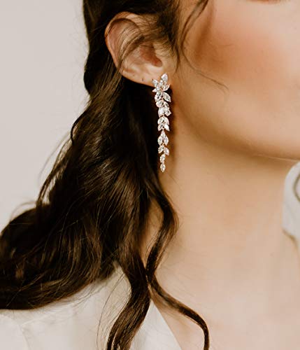 SWEETV Marquise Cubic Zirconia Wedding Earrings for Women Brides, Crystal Chandelier Bridal Drop Earrings for Prom Pageant3