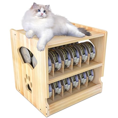 Awelov Wood Cat Can Organizer for Pantry, 2 Tier Stackable