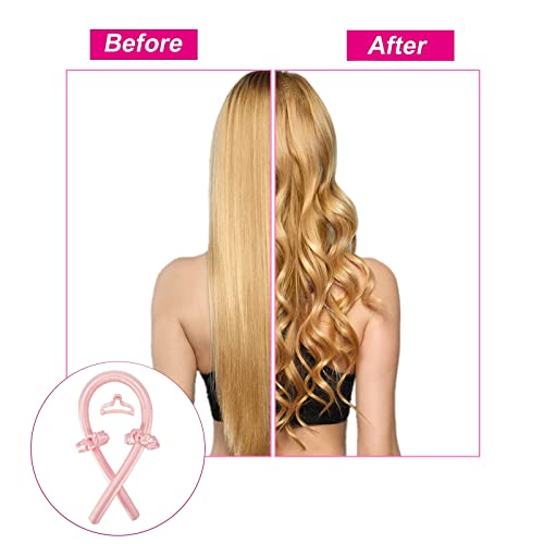 Foto von QUOERSRTI Lockenwickler, Rutschfest Heatless Curls Band mit Haarnadel, New Seidenhaar, DIY Haare Locken Ohne Hitze Frisurenset (Rosa)