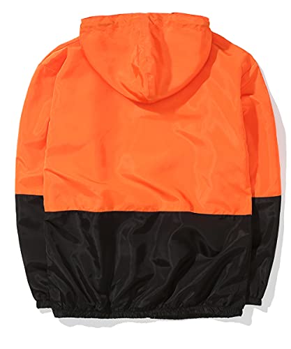 Aitfineism Men's Lightweight Windbreaker Casual Drawstring Hooded Zip Jackets (X-Large, Orange) #TOP1