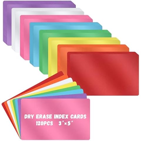 120 Pcs Dry Erase Index Cards Notecards Blank Reusable Flash Cards Sheets Game Cards Study Business Note Cards for School Office Housework Taking To Do List(Rainbow, 3 x 5 Inch) Cover