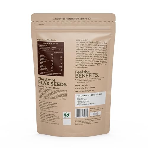 Image of Nourish You Raw Flaxseeds 500g - Alsi Seeds | 100% Natural Flaxseed for Hair Growth | Raw Seeds for Eating | Source of Iron & Dietary Fibre | Rich in Protein