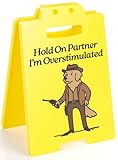 Divertido letrero de escritorio de perro vaquero con texto en inglés 'Hold On Partner I'm Overstimulated', decoración de oficina de humor neurodivergente, regalos de broma para compañeros de trabajo