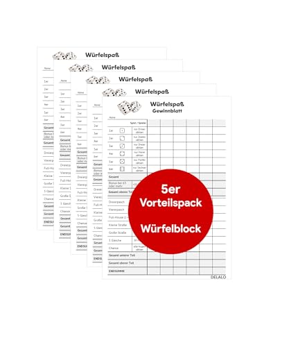 DELALO Würfelblock A6 – 5er Set Ersatz-Punkteblöcke | Je Block 50 Seiten | Qualitätspapier | Für Würfelspiele – Ansicht 2