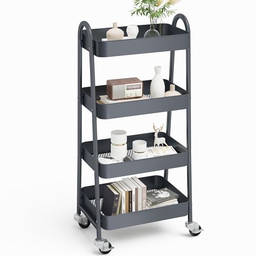 OLIXIS 4 Tier Utility Rolling Cart, Metal Mobile...