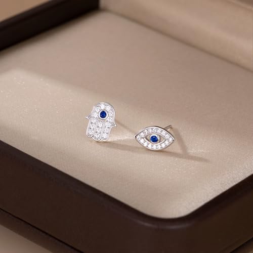 SLUYNZ Solid 925 Sterling Silver CZ Evil Eye Earrings Stud for Women Teens Hamsa Hand Earrings Stud4