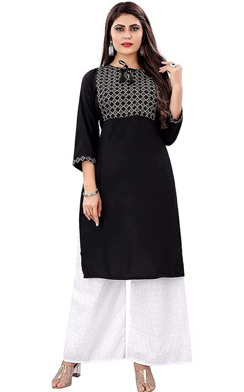 Sr Enterprise Women's Regular Straight Ethnic Rayon Stitched Casual Wear and Office Wear Embroidery Work Kurti