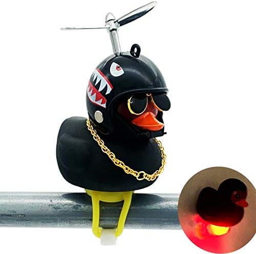 Rubber Black Duck Bell with LED Light, Cute Propeller Handlebar Bicycle Horns for Kids Toddler Children, Adults Sport Outdoor