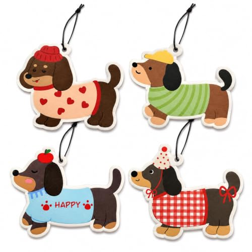 Image of 4 Pcs Car Air Fresheners, Car Freshener with Colourful Dachshund Design, Personalised Air Freshener Car Hanging Paper Fragrance for Car Interior Home Wardrobe Gift