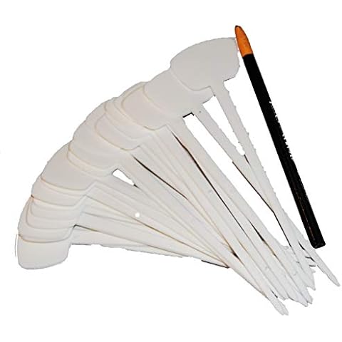 Garden Labels 25 Pack, Reusable Plastic White Paddle Shaped Plant Markers, T-Type Tags, Water- Proof, Reusable, Nursery Garden Greenhouse Labels with Grease Pencil Cover