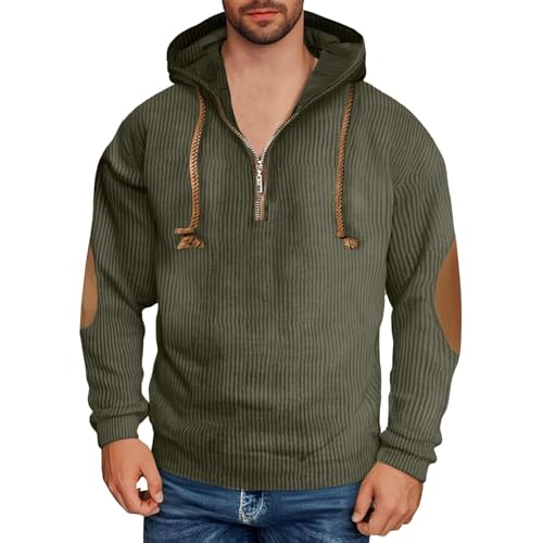 Mens Hoodies Quarter Zip Pullover Casual Corduroy Sweatshirt with Elbow Patches Long Sleeve Pullover Hoodie4