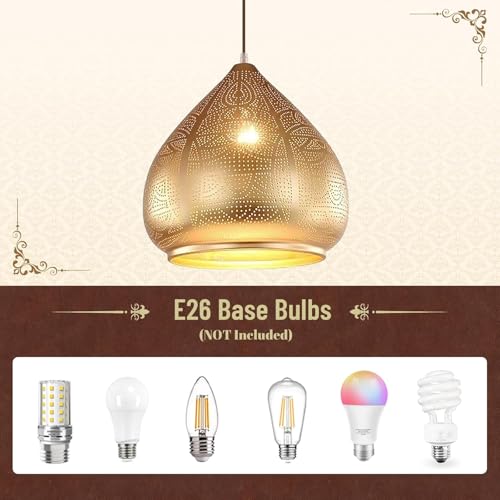 Image of 2-Pack Hanging Pendant Light Gold Turkish Moroccan Ceiling Light
