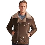 Denny&Dora Lederjacke Herren Shearling Pelzmantel Herren Casual Leder Oberbekleidung Herren Shearling Jacke (L, Braun)
