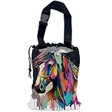 NHNXHWIA Colorful Horse Car Garbage Bag,Pop Art Horse Waterproof Small Car Trash Bag Hanging Back of Seat,Drawstring Hanging Car Trash Bag with Adjustable Buckle for Car Accessories
