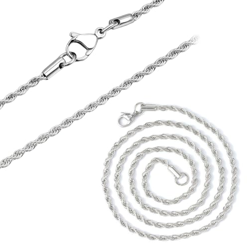 3mm Rope Chain Necklace for Men Silver Rope Chain Stainless Steel Necklace Chain for Men Women Rope Chain Necklaces for Women Stainless Steel 18inch 20inch 22inch