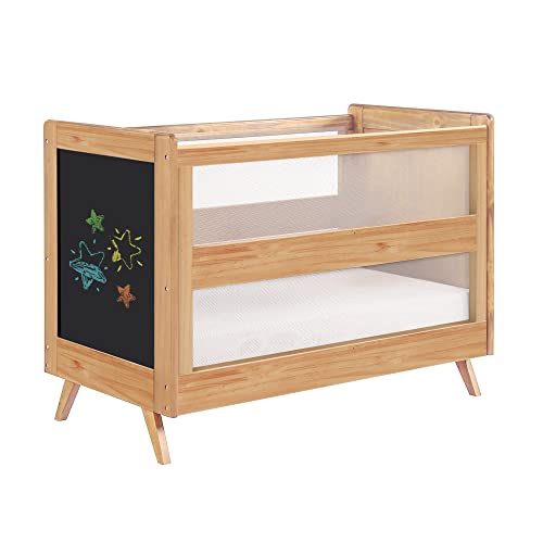 Image of BreathableBaby Breathable Mesh 3-in-1 Convertible Crib (Toddler Bed Kit Sold Separately) — Beech & Chalkboard — Two Adjustable Mattress Heights — Greenguard Gold Certified