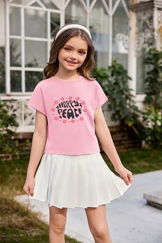 Image of Arshiner Girls Shirt Crop Tops Short Sleeve Summer Drop Shoulder Batwing Sleeve Crewneck Loose T Shirt Tee
