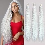 Felek Ocean Wave Crochet Braiding Hair 30inch 3 Packs White Color Long Water Wave Synthetic Trendy Tresses Wavy Curly Crochet Braids Hair For Black Women(White,#60)