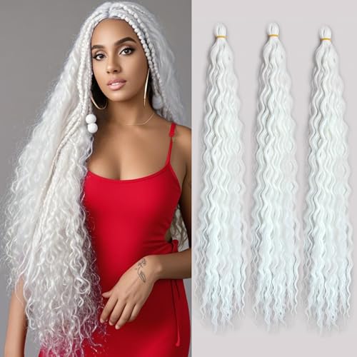 Felek 30inch Ocean Wave Crochet Braiding Hair 3 Packs Snow White