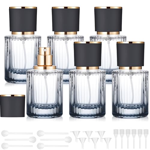Teenyyou 6 Pcs 30 ml Perfume Cologne Bottles Empty Refillable Travel Glass Chic Empty Perfume Spray Bottles Decorative Set for Men Women Portable Dispenser Fragrance Container Set (Black)